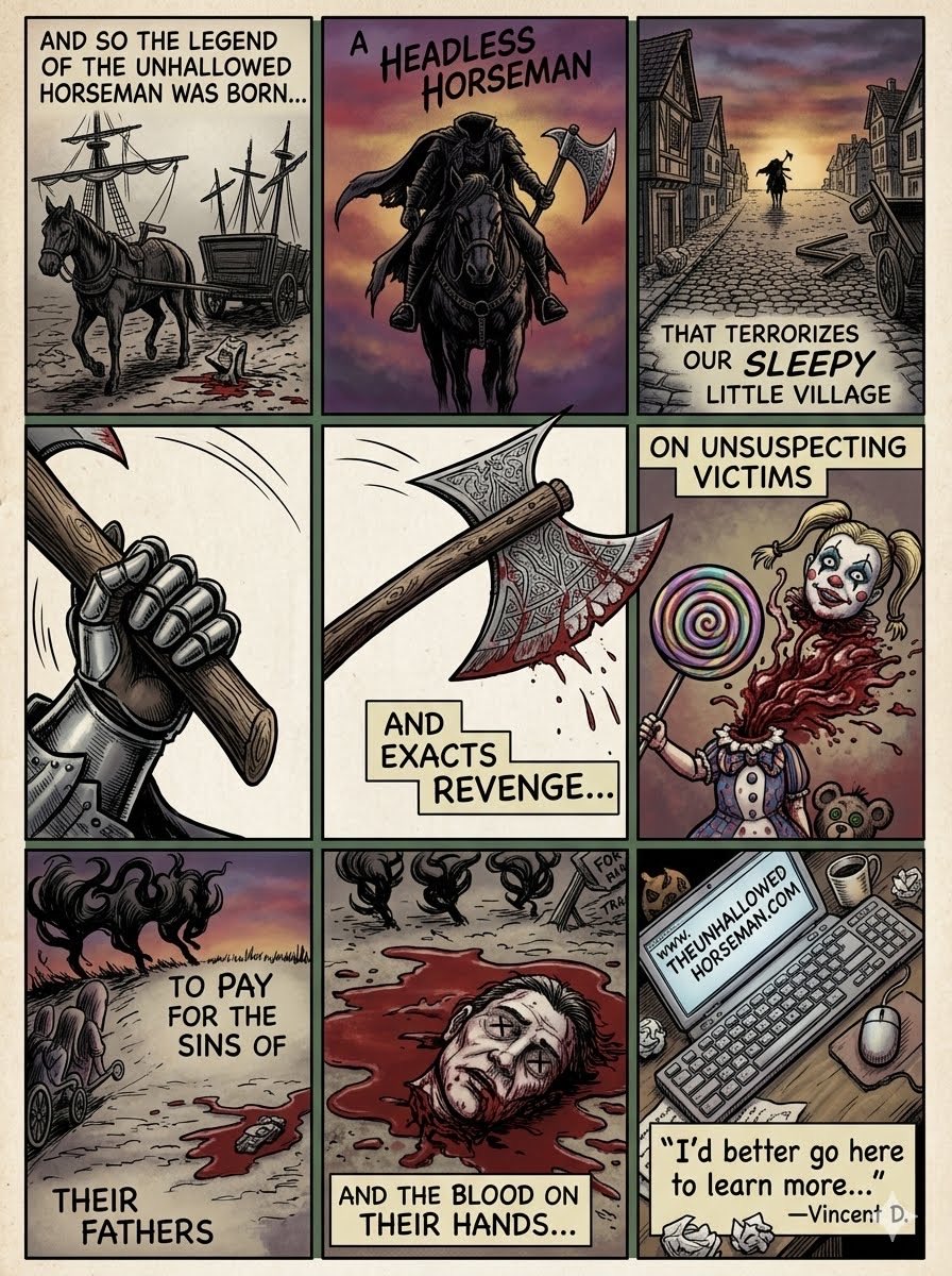 The_Incantation's tweet photo. The Unhallowed Horseman is a must read! 

#SleepyHollow #HeadlessHorseman #Halloween #Horror #TBR

Get your copy now!  🎃🪓🐎

https://t.co/0KTDjqT001 https://t.co/Rh94jjprHR
