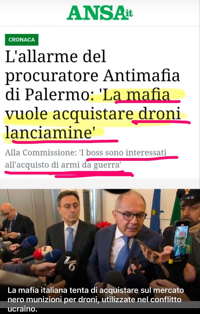 itsmeback_'s tweet photo. 🔴Nel 2022 il procuratore Nicola Gratteri lanciò l’allarme: le armi inviate in Ucraina non sono tracciate e potranno finire nelle mani delle mafie.

🔴Nel 2023 il giornalista Andrea Purgatori domandò: perché inviamo le armi all’Ucraina se finiscono in Bangladesh?

🔴Dal 2023 i media dell’America Latina segnalano lotti di armi inviate all’Ucraina usate dalla criminalità dei cartelli della droga.

🟣Oggi abbiamo pericolose conferme di tutti gli avvisi rimasti inascoltati.
🔻L’invio di armi e la guerra hanno un solo nome ed è l’opposto di libertà democrazia legalità trasparenza 

🟣Non si può non chiedere conto ai leader europei di questa rivoltante tragedia di cui sono paladini a nostro immenso danno.

- Laura Calosso