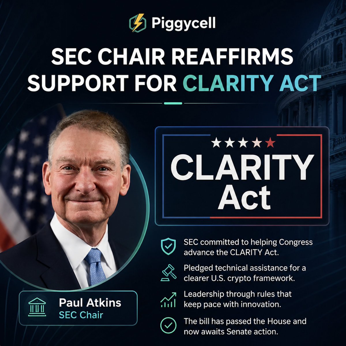 piggycell's tweet photo. Regulators are finally catching up to #RWA and that's the part we've been waiting for.

The clearer the rules get, the more the market starts asking a simple question: which of these tokens are actually real?

We're not sweating that one. @piggycell is a real-world charging network people use every single day and we live on #BNB Chain, now the #2 home for RWA on-chain.

The tailwind's blowing our way. 🌬️⚡
#Piggycell