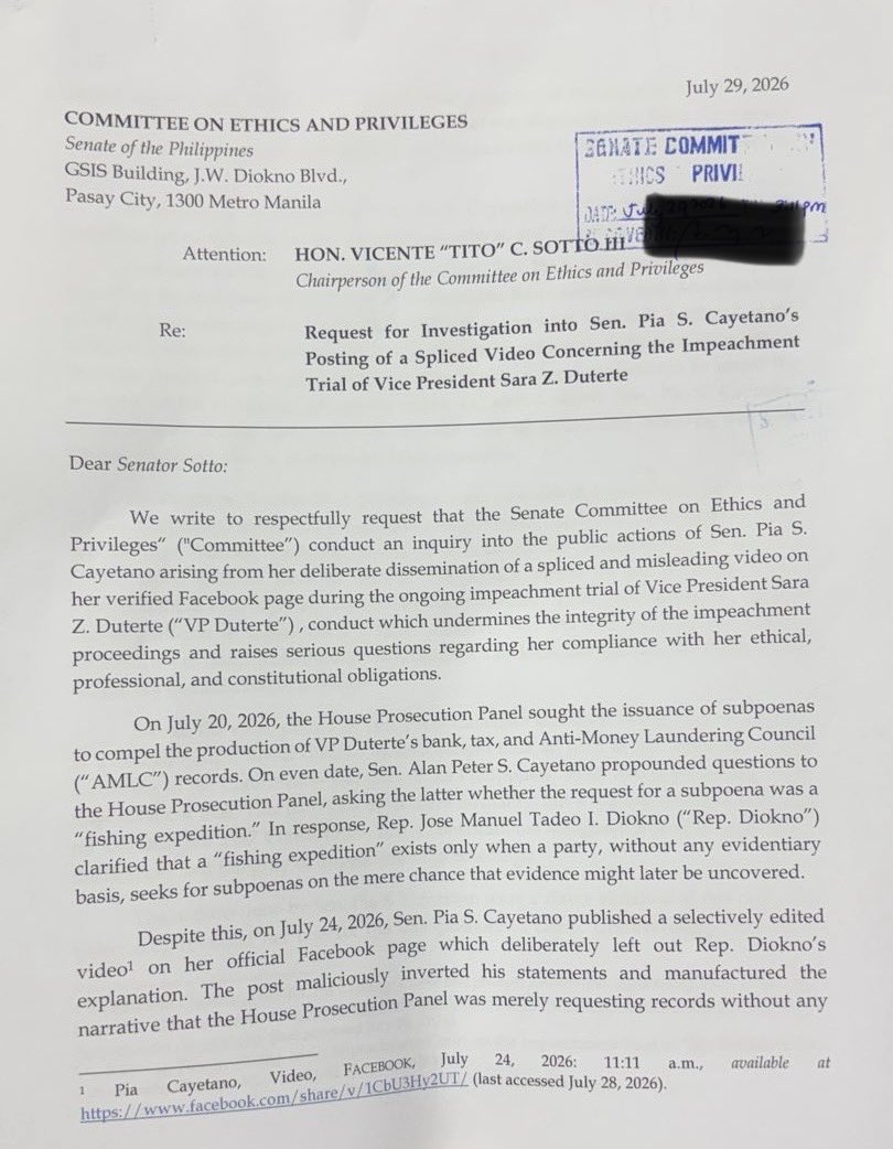 robertmano47's tweet photo. Senator Pia Cayetano, sinampahan ng ethics complaint sa Senado dahil sapag repost ng spliced video. https://t.co/ptwGhWYY6X