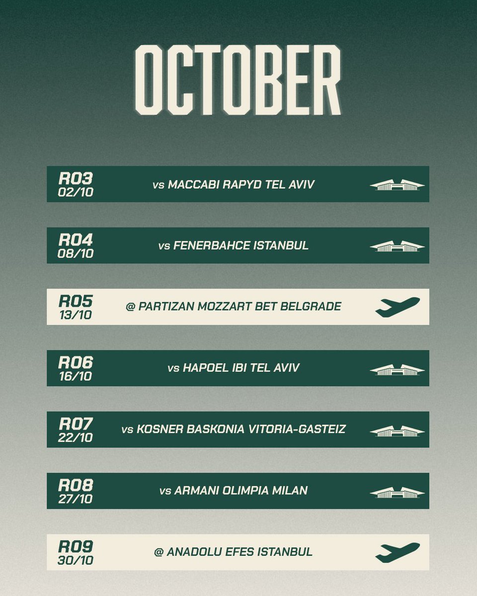 Paobcgr's tweet photo. #PAOFans, time to MARK your CALENDARS ☘️🗓️

Our full schedule for the 2026/27 EuroLeague Regular Season is here. 👇

R01 | vs Paris Basketball
R02 | vs LDLC ASVEL Villeurbanne
R03 | vs Maccabi Rapyd Tel Aviv
R04 | vs Fenerbahce Istanbul
R05 | @ Partizan Mozzart Bet Belgrade
R06 | vs Hapoel IBI Tel Aviv
R07 | vs Kosner Baskonia Vitoria-Gasteiz
R08 | vs Armani Olimpia Milan
R09 | @ Anadolu Efes Istanbul
R10 | @ Real Madrid
R11 | vs FC Barcelona
R12 | @ Virtus Bologna
R13 | @ Zalgiris Kaunas
R14 | @ Valencia Basket
R15 | @ Besiktas Istanbul
R16 | vs Olympiacos Piraeus
R17 | vs Crvena Zvezda Meridianbet Belgrade
R18 | @ FC Bayern Munich
R19 | @ Dubai Basketball
R20 | @ Fenerbahce Istanbul
R21 | @ Maccabi Rapyd Tel Aviv
R22 | vs Valencia Basket
R23 | vs FC Bayern Munich
R24 | @ Hapoel IBI Tel Aviv
R25 | vs Anadolu Efes Istanbul
R26 | vs Dubai Basketball
R27 | @ Armani Olimpia Milan
R28 | @ Olympiacos Piraeus
R29 | vs Besiktas Istanbul
R30 | @ Kosner Baskonia Vitoria-Gasteiz
R31 | @ Paris Basketball
R32 | vs Zalgiris Kaunas
R33 | @ LDLC ASVEL Villeurbanne
R34 | vs Partizan Mozzart Bet Belgrade
R35 | @ FC Barcelona
R36 | @ Crvena Zvezda Meridianbet Belgrade
R37 | vs Virtus Bologna
R38 | vs Real Madrid

#WeTheGreens #paobcaktor