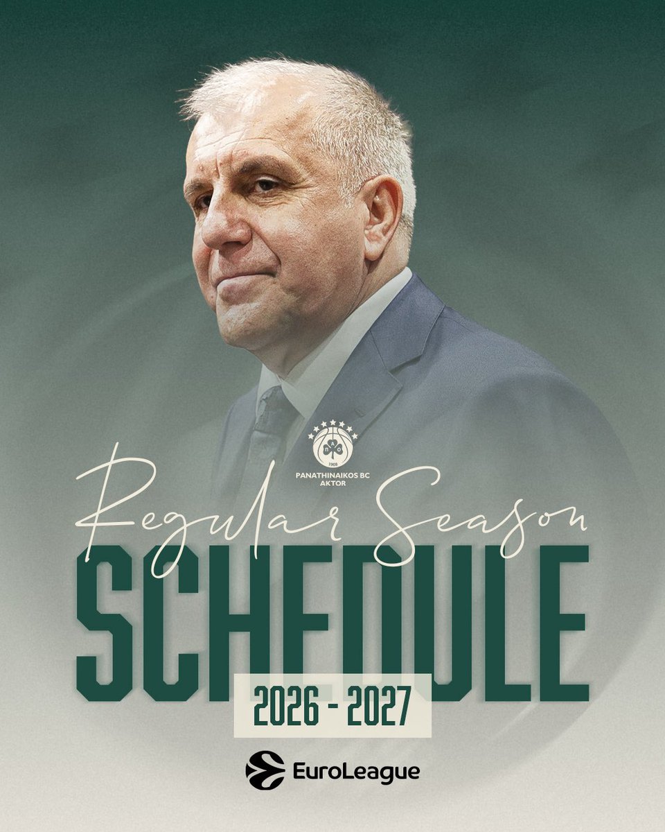 Paobcgr's tweet photo. #PAOFans, time to MARK your CALENDARS ☘️🗓️

Our full schedule for the 2026/27 EuroLeague Regular Season is here. 👇

R01 | vs Paris Basketball
R02 | vs LDLC ASVEL Villeurbanne
R03 | vs Maccabi Rapyd Tel Aviv
R04 | vs Fenerbahce Istanbul
R05 | @ Partizan Mozzart Bet Belgrade
R06 | vs Hapoel IBI Tel Aviv
R07 | vs Kosner Baskonia Vitoria-Gasteiz
R08 | vs Armani Olimpia Milan
R09 | @ Anadolu Efes Istanbul
R10 | @ Real Madrid
R11 | vs FC Barcelona
R12 | @ Virtus Bologna
R13 | @ Zalgiris Kaunas
R14 | @ Valencia Basket
R15 | @ Besiktas Istanbul
R16 | vs Olympiacos Piraeus
R17 | vs Crvena Zvezda Meridianbet Belgrade
R18 | @ FC Bayern Munich
R19 | @ Dubai Basketball
R20 | @ Fenerbahce Istanbul
R21 | @ Maccabi Rapyd Tel Aviv
R22 | vs Valencia Basket
R23 | vs FC Bayern Munich
R24 | @ Hapoel IBI Tel Aviv
R25 | vs Anadolu Efes Istanbul
R26 | vs Dubai Basketball
R27 | @ Armani Olimpia Milan
R28 | @ Olympiacos Piraeus
R29 | vs Besiktas Istanbul
R30 | @ Kosner Baskonia Vitoria-Gasteiz
R31 | @ Paris Basketball
R32 | vs Zalgiris Kaunas
R33 | @ LDLC ASVEL Villeurbanne
R34 | vs Partizan Mozzart Bet Belgrade
R35 | @ FC Barcelona
R36 | @ Crvena Zvezda Meridianbet Belgrade
R37 | vs Virtus Bologna
R38 | vs Real Madrid

#WeTheGreens #paobcaktor