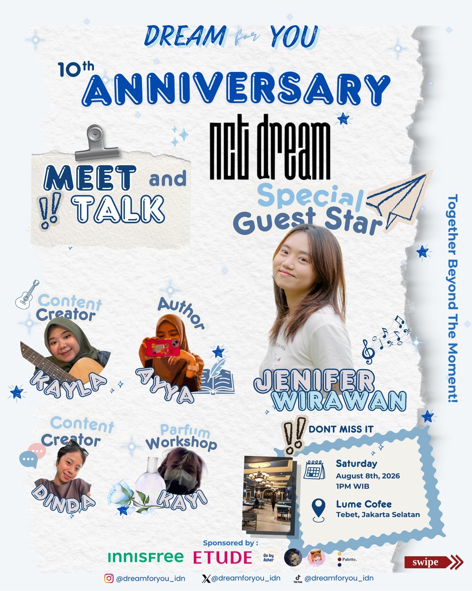 aicyyyteaa's tweet photo. Lets Meet and Talk with Kak Jenifer Wirawan, Kak @perfecltyfine, Kak @0205enthusiast, dan Kak Dinda. Create your own Parfume with Kak Kay @kayakayss
Save the date!
📅 August 8th, 2026
📍 Lumé Coffee & Lounge, Tebet
More info you can dm us
LIMITED SEAT!
#NCTDREAM️ #kpopevent https://t.co/dQOgm7DMbE