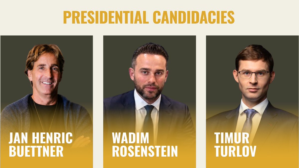FIDE_chess's tweet photo. ♟ FIDE 2026 Elections: Presidential Ticket Candidacies Announced

ℹ️ Get to know the candidates by reading the texts from their application forms: https://t.co/l1TYYx57Ce

▪️Jan Henric Buettner (@JanHBuettner)  (b. 1964) is an international entrepreneur, investor, sports innovator, and philanthropist with more than three decades of experience building global organizations, raising investment capital, creating strategic partnerships, and leading complex international businesses. Throughout his career Buettner has founded and developed companies in the fields of telecommunications, internet technology, venture capital, luxury hospitality and sports, including helping to establish AOL Europe, founding BV Capital (now Headline Ventures), and creating the award-winning WEISSENHAUS Private Nature Luxury Resort. In recent years he has focused increasingly on chess. 

▪️Wadim Rosenstein (@WadimRosenstein)  (b. 1990) is an entrepreneur, the founder of WR Chess, and Chairman of WR Group Holding. Rosenstein’s career began in 2009 at ThyssenKrupp in Germany, followed by an executive position at Siemag Tecberg Group. Since September 2014 Rosenstein has served as Chairman of WR Group, the company he founded, which has grown into a diversified global enterprise operating in 70 countries, specialising in logistics, heavy engineering, and IT, with additional interests in real estate development and international sports initiatives. Rosenstein has sponsored federations, clubs, and emerging talents across continents.

▪️Timur Turlov (@TurlovforChess) (b. 1987) is a Kazakhstani entrepreneur, financier, and international chess patron, best known as the founder and CEO of Freedom Holding Corp. A specialist in international financial markets and brokerage services, Turlov has built one of the leading financial ecosystems in Central Asia, expanding Freedom’s operations across Kazakhstan, Europe, and the United States. Under his leadership, Freedom Holding Corp. became publicly traded on NASDAQ and significantly broadened its presence in banking, insurance, telecommunications, and digital services. Alongside his business career, Turlov has become an influential figure in the development of chess and sports in Kazakhstan and internationally. 

The 2026 FIDE Presidential election will be held on September 26, 2026, at the FIDE General Assembly in Samarkand, Uzbekistan. Each Member Federation represented in the General Assembly and in the assemblies of FIDE continents has one vote.