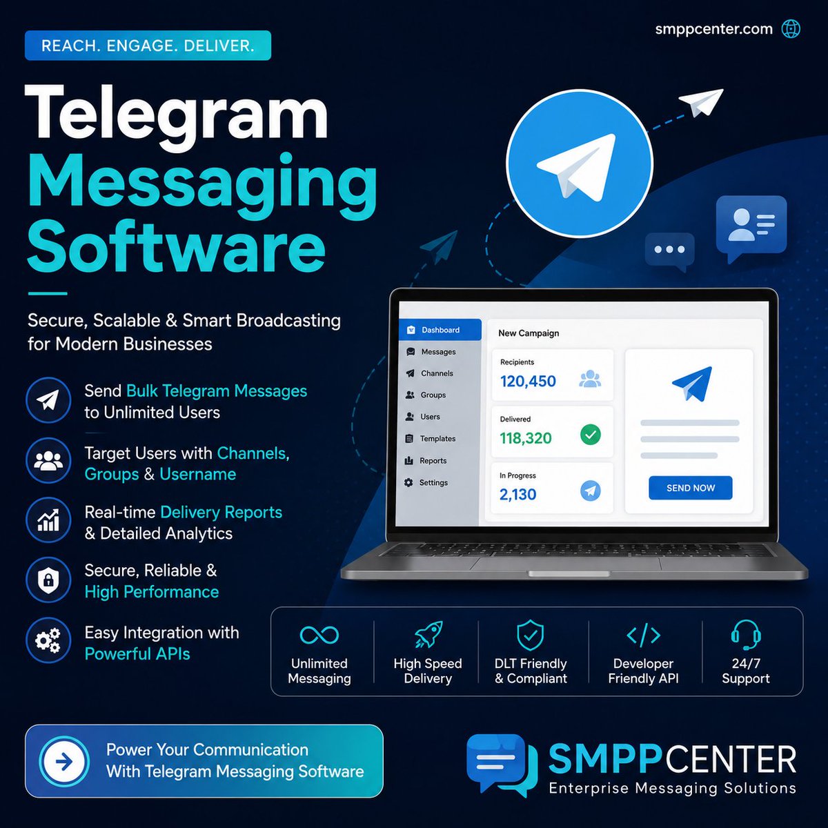SMPPCenter's tweet photo. Telegram messaging software for business: bulk broadcasts, two-way support, delivery reports and API sends from one panel. No custom bot infrastructure needed.

Learn more:
https://t.co/M5XsCXnHgc

#TelegramBot #BusinessMessaging #BulkSMS #CustomerSupport #SMPPCenter https://t.co/IgpV1yt46l