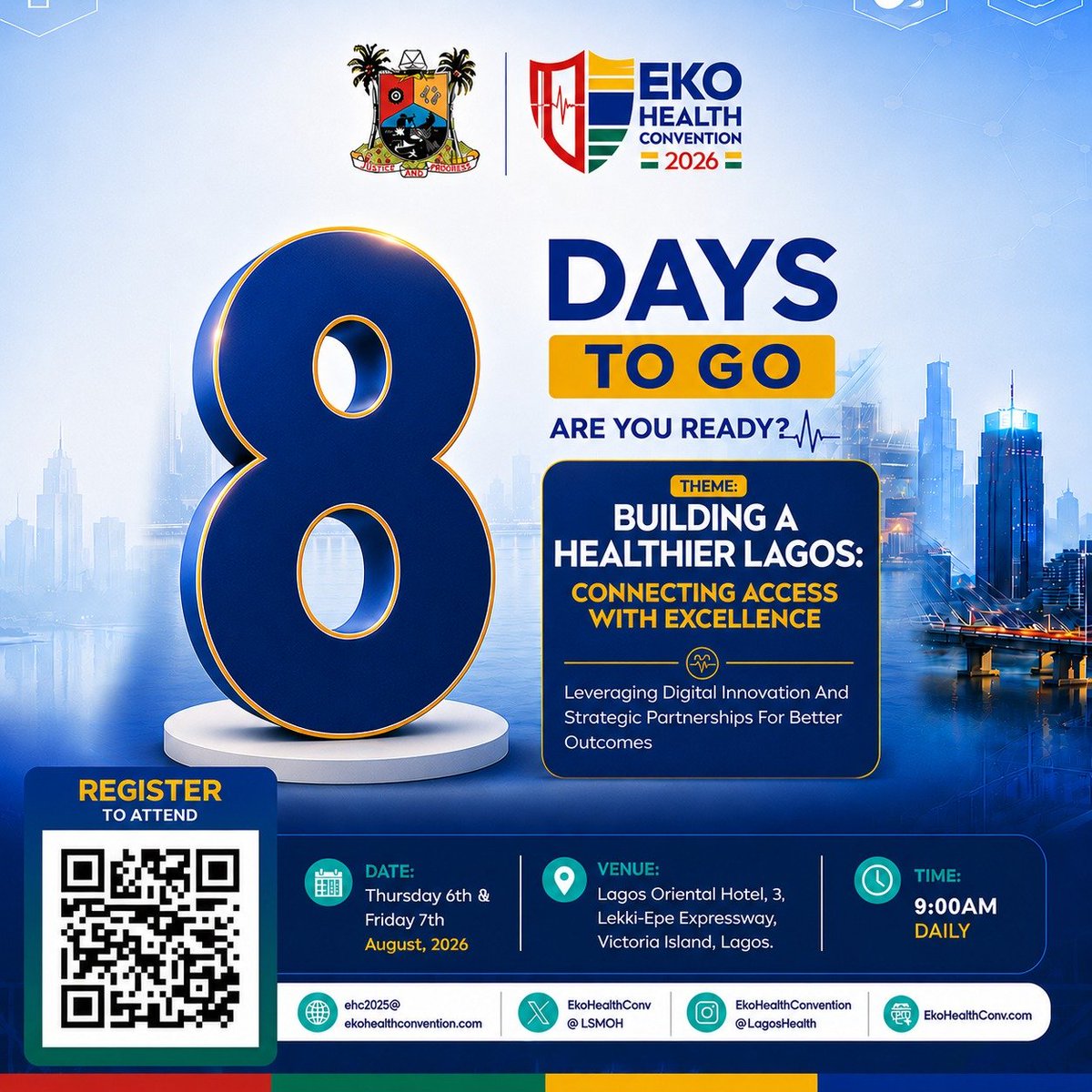 LSMOH's tweet photo. 🚀 8 DAYS TO GO

The future belongs to those who show up.
In 8 days, the brightest minds in healthcare, technology and policy will gather under one roof.

Don't just hear about it. Experience it.

 #EkoHealthConvention2026 #EHC2026 #LagosHealth #InnovationInHealth

@followlasg https://t.co/8aOUJeJKnY
