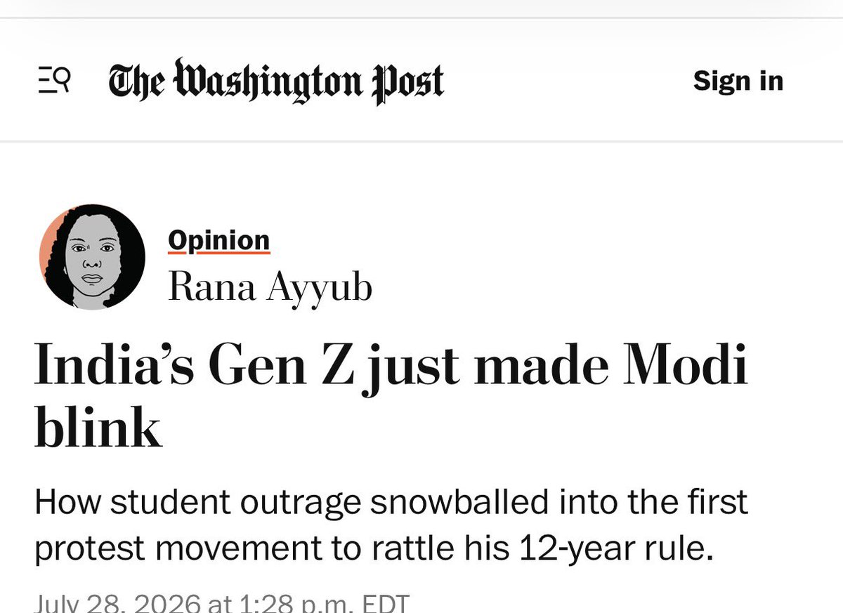 RanaAyyub's tweet photo. Latest for the Washington Post : A confident Prime Minister does not go about scrubbing graffiti off the walls and target instagram posts of 16 year olds. Gen Z in India has spoken and it has rattled Narendra Modi like never before

https://t.co/1bbJZBuDKN https://t.co/QRcB817B9E