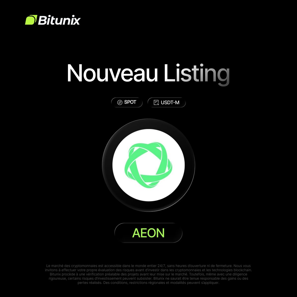 BitunixFR's tweet photo. 📢Nouveau listing: Aeon ( $AEON ) est désormais disponible sur le Spot et les Futures de Bitunix!

Tradez $AEON avec une experience Ultra,et n'oubliez pas de rejoindre le AEON Token Splash pour encore plus de récompenses.

➡️Trader AEON : https://t.co/IPNv2uCrNT
🎁Participez au Token Splash: https://t.co/DXdok1pBPO