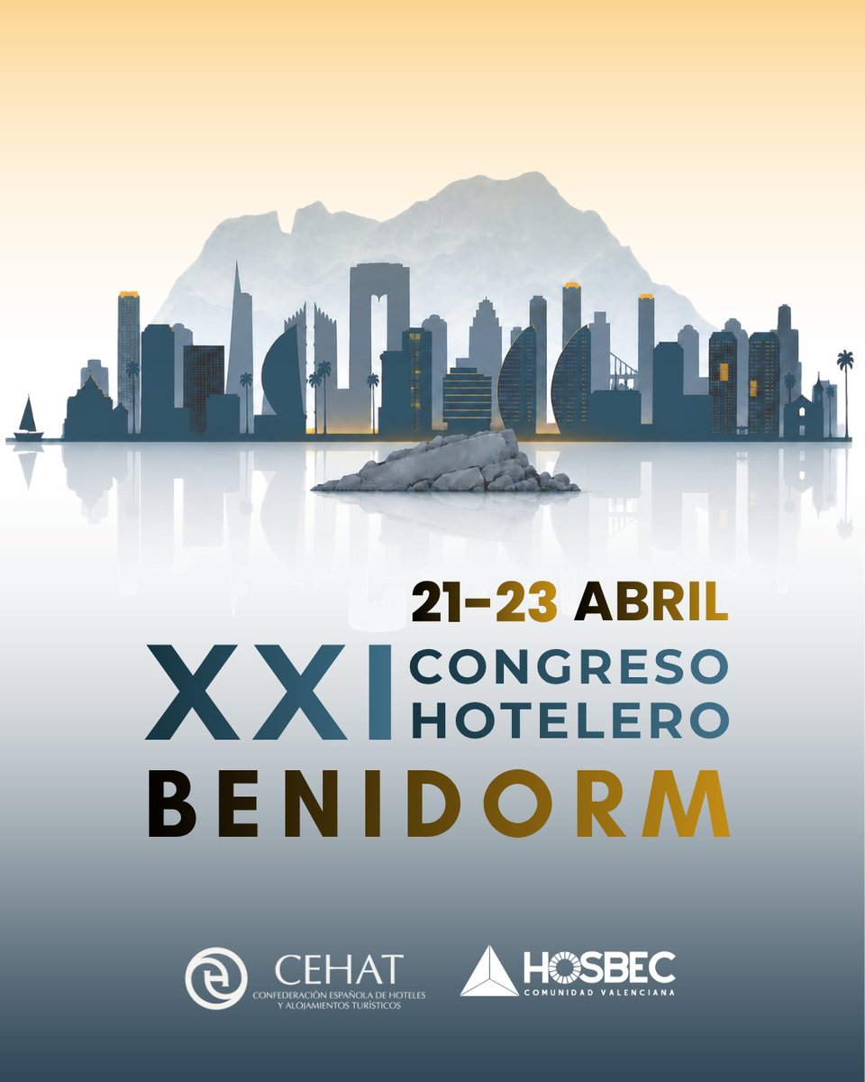 HOSBEConline's tweet photo. Hay eventos que marcan el rumbo de un sector.

Del 21 al 23 de abril de 2027, #Benidorm acogerá el XXI Congreso de Hoteleros Españoles, organizado por @CEHATes y #HOSBEC.

📅 Reserva la fecha. Muy pronto, más novedades.

#CongresoHoteleros https://t.co/xxjsKi6gGX