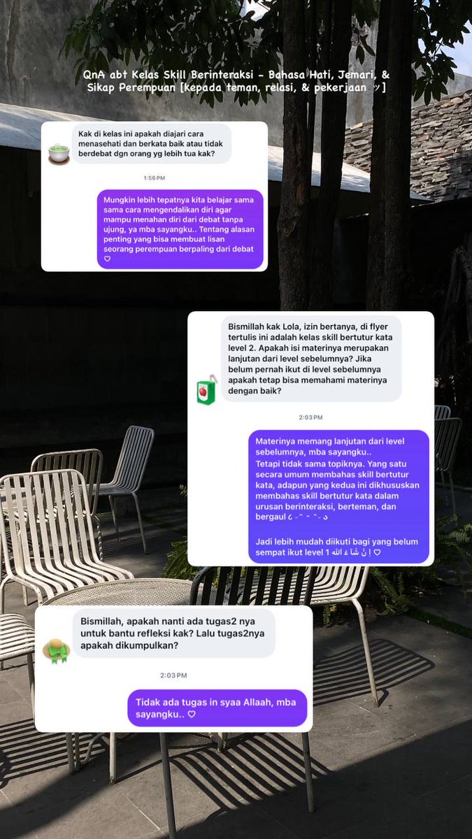 TawheedFirst_'s tweet photo. QnA abt Kelas Skill Berinteraksi - Bahasa Hati, Jemari, &amp; Sikap Perempuan [kepada teman, relasi, &amp; pekerjaan ッ]

https://t.co/HBLbidlQpF https://t.co/HSExKUCUwe