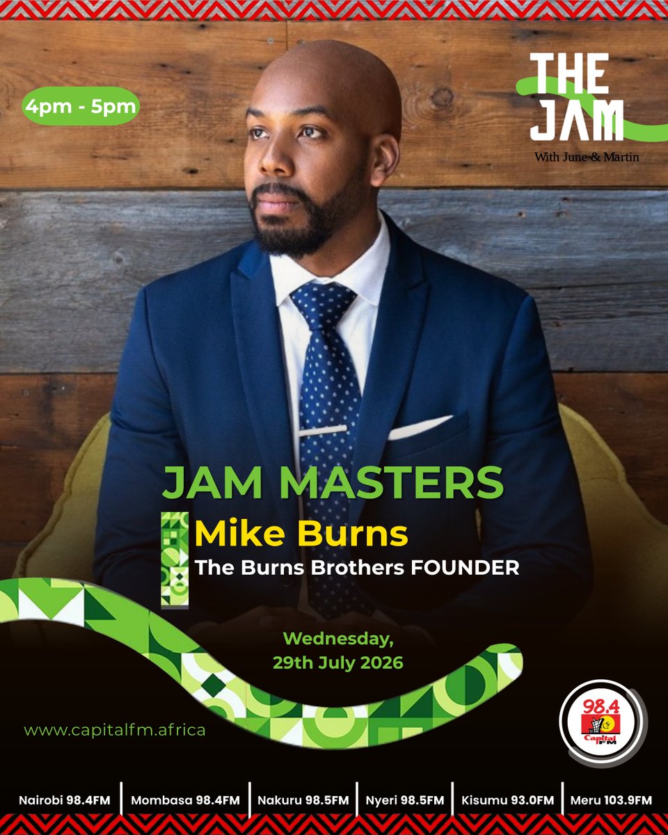 CapitalFMKenya's tweet photo. Mike Burns is pulling up to #JamMasters with a new product designed to change the game for African creatives.
Join us today from 4-5PM on #TheJam984 with @JuneGachui and @Palloti76.
#DriveOut @burnsbrothers1 https://t.co/q7gOylP8e9