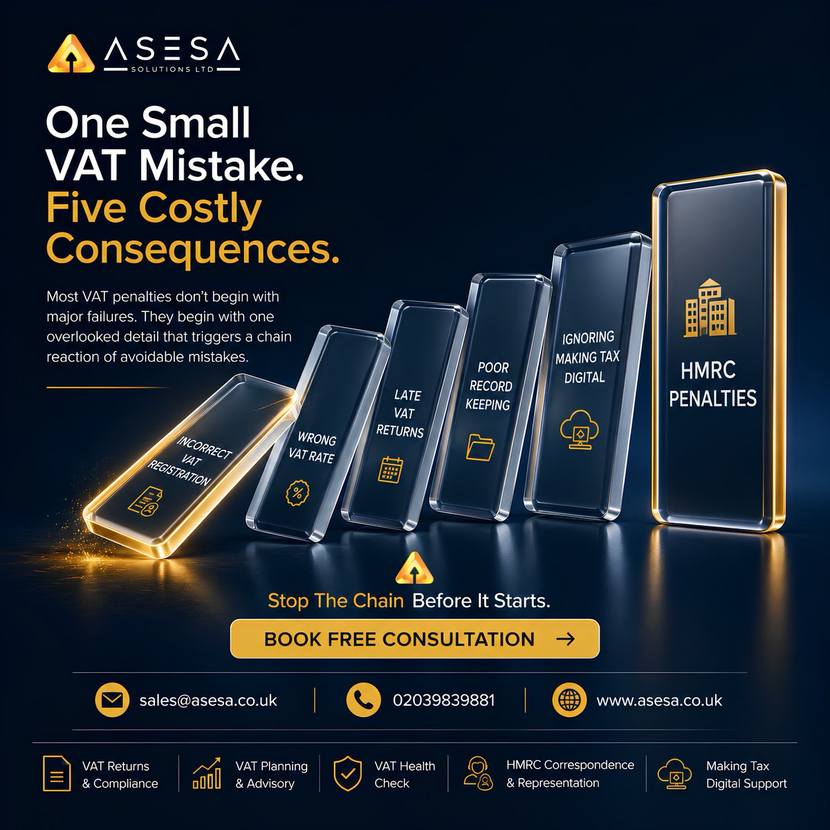 asesasolutions's tweet photo. π¨ One VAT mistake can lead to costly consequences.
Are your VAT processes protecting your business., or putting it at risk?
π¬ What's the most common VAT mistake businesses make?
π
Book your FREE consultation
#VATCompliance #HMRC #UKBusiness #MakingTaxDigital https://t.co/u24jyOuFyr