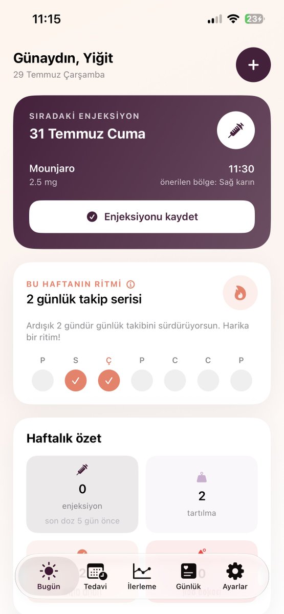 yigitech's tweet photo. Mounjaro, Ozempic gibi GLP-1 iğneleri kullananlar için kendi deneyimlerimi de katıp geliştirdiğim Haftra yakında App Store’da!

Tüm süreç, doz ve kilo takibi, iğne hatırlatmaları, Apple Sağlık entegrasyonu, PDF doktor raporu, Canlı Etkinlik, Kilit Ekranı ve widget desteği…

iPhone, iPad ve Apple Watch ile uyumlu olarak geliyor.