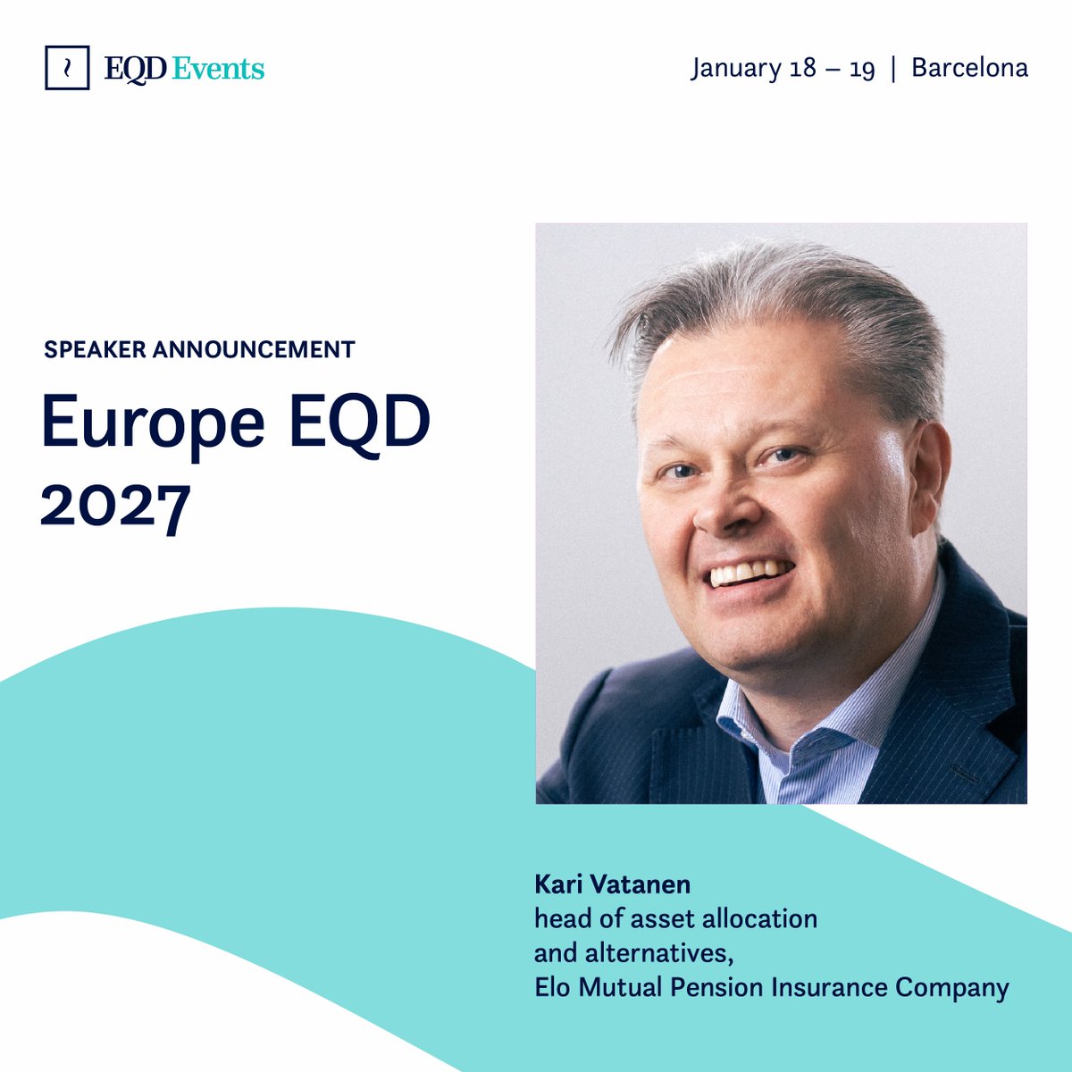 EQDerivatives's tweet photo. Kari Vatanen, Elo Mutual Pension Insurance Company is speaking at the 10th annual Europe EQD on January 18-19 in Barcelona. Register today: https://t.co/GFQZRWT28N https://t.co/JCFzsWjDNx