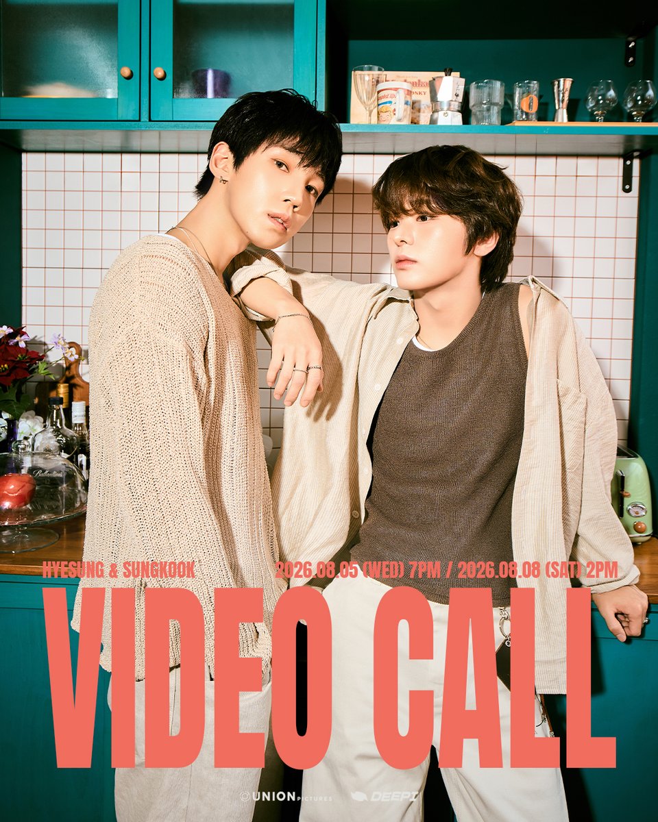 unionpic's tweet photo. [HYESUNG & SUNGKOOK 2nd SPECIAL VIDEO CALL] 

HYESUNG & SUNGKOOK 2nd SPECIAL VIDEO CALL 오픈 💝
오직 이번 이벤트에서만 만날 수 있는
회차별 포토카드와 폴라로이드 이벤트까지 🎀

📍 1회차
- 2026.08.05 (WED) 19:00 (KST) 
📍 2회차
- 2026.08.08 (SAT) 14:00 (KST)
 
🎁 UNIT (HYESUNG & SUNGKOOK) 영상통화 구성
- 영상통화 1매당 90초
- 회차별 착장 유닛 포토카드 4종 중 1종 랜덤 증정
- 회차별 착장으로 친필사인 유닛 폴라로이드 회차별 4명 랜덤 증정

🎁 SOLO (HYESUNG OR SUNGKOOK) 영상통화 구성
- 영상통화 1매당 60초
- 회차별 착장 개인 포토카드 4종 중 1종 랜덤 증정
- 회차별 착장으로 친필사인 개인 폴라로이드 회차별 4명 랜덤 증정

🎫 티켓 오픈
2026.07.30 (THU) 18:00 (KST)

*본 이벤트는 사인 없이 영상통화로만 진행되는 이벤트입니다.

📌 예매 방법
🔗 https://t.co/0sNVvgOroj

#VANNER #배너
#혜성 #HYESUNG
#성국 #SUNGKOOK
