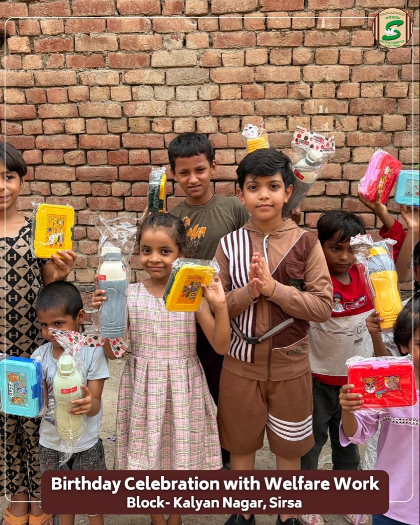 GreenSwelfares's tweet photo. Can a little child make a difference in the world? Nine-year-old Dhairya, a member of the Shah Satnam Ji Green 'S' Kids' Age Warriors, just did!
On his 9th birthday, he distributed tiffin boxes and water bottles to destitute children. He also cut his birthday cake with them, sharing delicious snacks and treats.
Little heart, big act of compassion! This is how Saint Dr. Gurmeet Ram Rahim Ji's noble teachings are instilling the values of humanity in young minds.

Block: Kalyan Nagar

#ActsOfKindness #BirthdayWithPurpose #InspiringYouth