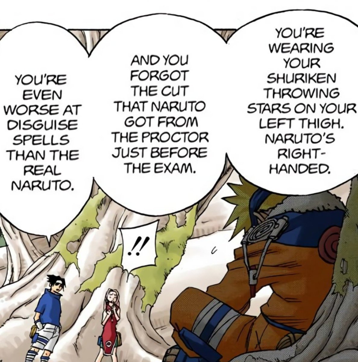 cultofsasuke's tweet photo. the juxtaposition of sakura falling for fake naruto Twice and sasuke immediately clocking its a clone to show us that he did in fact observe him more than a regular person would n notice every minute detail of his appearance, abilities n character. always observed him from afar☹️ https://t.co/VATJyTZg4a