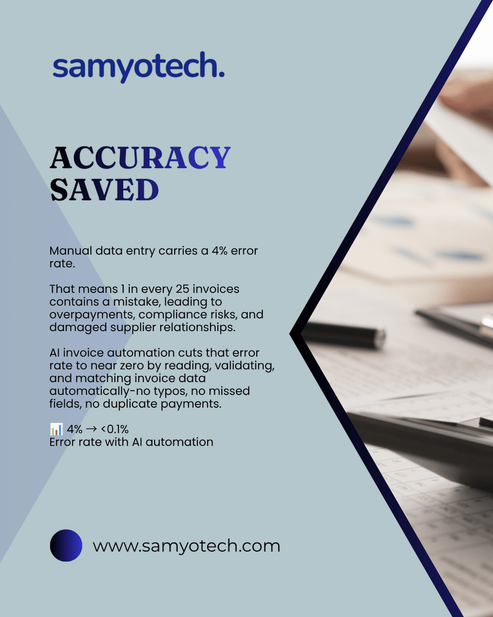 samyotech's tweet photo. Still keying invoices in by hand?
Here's what AI invoice automation is actually saving UK accounting practices - in time, accuracy, cost, MTD compliance, and client trust. π§΅π
#AIinAccounting #MakingTaxDigital #AccountingAutomation #Fintech #MTD https://t.co/HWaziUy0GL