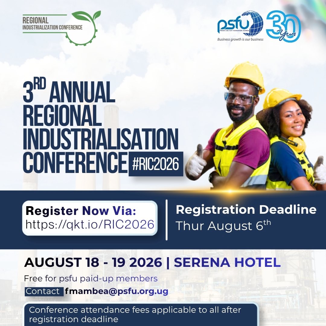 RICCONFERENCE's tweet photo. Members of @PSF_Uganda @KEPSA_KENYA @tpsftz @PSF_RWA are entitled to a complimentary delegate per member company to #RIC2026! 

Only catch; they have to register by 6th August 2026! 

Counting down to 18th -19 August 2026 at Kampala Serena hotel @kampalaserena https://t.co/VRFrSYiotY