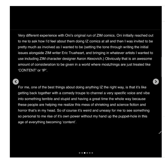 bloodoftheland's tweet photo. Companies who do this kind of thing are seriously disgusting, but its also typical now. It wasn't even that Vasquez was opposed to more comics or wasn't willing to work on them, it's just that nobody even bothered to ask. Who needs Jhonen Vasquez to make more Invader Zim? Who needs George Lucas to make Star Wars? Who needs Chris Carter to make X-Files? Who needs Joss Whedon to make more Buffy? Who cares about what Anne Rice would have wanted to do with an Interview with the Vampire TV show?

These companies just view these things as product that can be pumped out by whoever it's easiest to hire for the next shift at the sausage factory. And for the record, it sounds like the people making the comics and possibly Boom Studios who are publishing them were under the impression that Vasquez had approved. It's Paramount that was telling them this was A-OK without even bothering to so much as send Vasquez an email.

The creativity of our artists- probably our most important and irreplaceable output as a species- is often owned by drooling cretins who understand it less than anybody and just view it as numbers on a spreadsheet that they can manipulate to squeeze out some money for themselves from the blood, sweat, and tears of other, more talented, people. Creators sometimes have to sell the rights to their most personal work because the financial reality is that's the only way they can get these projects realized or published, so the companies might legally have to right to do this stuff, but they have no moral right whatsoever to rape and pillage the dreams of people whose art is the only reason their shitty company has anything to sell in the first place
