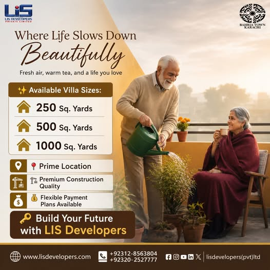lisdevelopers's tweet photo. Where life slows down beautifully. 🌿✨

Own a premium villa by LIS Developers in Bahria Town Karachi.

🏡 125, 250, 500 &amp; 1000 Sq. Yards
📍 Prime Location
🏗️ Premium Construction
💳 Flexible Payment Plans
📞 0312-8563804
🌐 https://t.co/hz6wO0wwmb
#LISDevelopers #LuxuryVillas https://t.co/bS8wv0H5AP