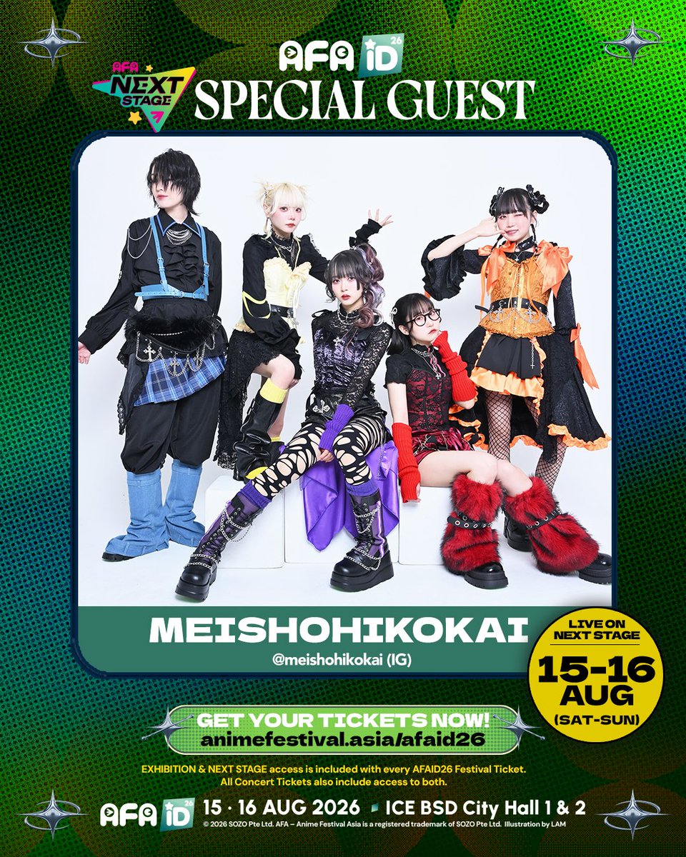 animefestasia's tweet photo. #AFAID26 We are delighted to welcome MEISHOHIKOKAI @MEISHOHIKOKAI , a five-member music group with a combined social media following of over 1.2 million, to the AFA Indonesia 2026 Next Stage on 15–16 August!
🔗 Get your tickets now: https://t.co/PZCIR7nWBQ https://t.co/jaTenHmDvY