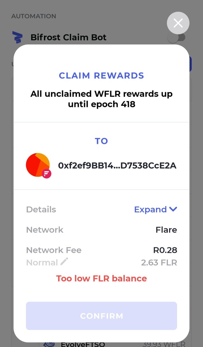 3r_3ro's tweet photo. Flare / SGB community.. 

Question: 
Ive got Unclaimed Rewards for WFLR &amp; WSGB, but when I try to Claim All, it claims both my SGB &amp; FLR balances are too low.. when i try to Unwrap parts of both FLR &amp; SGB, they are saying my wallet is to low 

How can I claim my rewards? https://t.co/CRvu0AbXkg