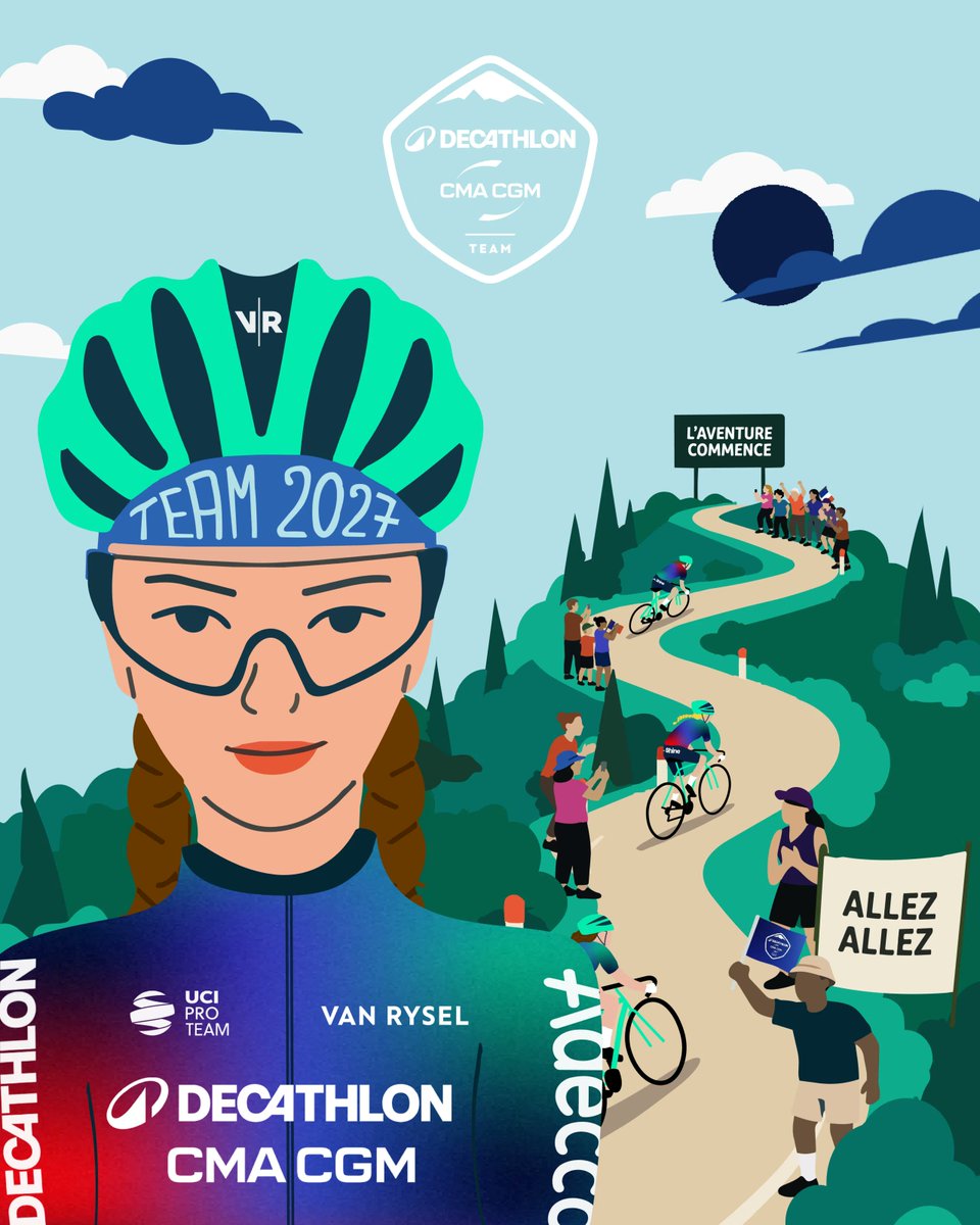 LeGruppetto's tweet photo. Decathlon CMA CGM officialise la création d'une équipe féminine pour 2027 ! La formation débutera en ProTeam (2e division), dirigée par Guillaume Bonnafond via le programme NewGen. 

12 athlètes sont attendues pour la première saison, avec l'objectif à terme d'intégrer le WorldTour.