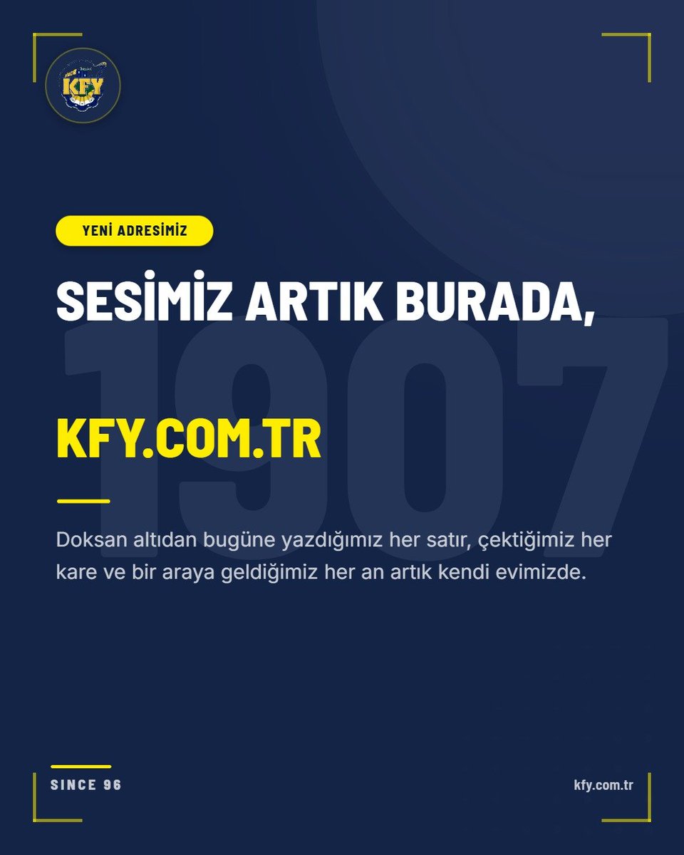 kfy96com's tweet photo. Doksan altıdan bugüne biriktirdiğimiz ne varsa artık tek adreste. Manifestomuzu okuyabilir, haberleri takip edebilir, fikstürü görebilir, galeriden kareleri gezebilir ve şubelerimize ulaşabilirsiniz.

Bu site bir tanıtım sayfası değil; tribünün hafızası. Yazdığımız her satır, çektiğimiz her kare, bir araya geldiğimiz her an burada kalacak.

Kalplerinde Fenerbahçe'yi yaşatanlar, buyurun evinize. 💛💙

👉 https://t.co/m1qAaNDTkd
