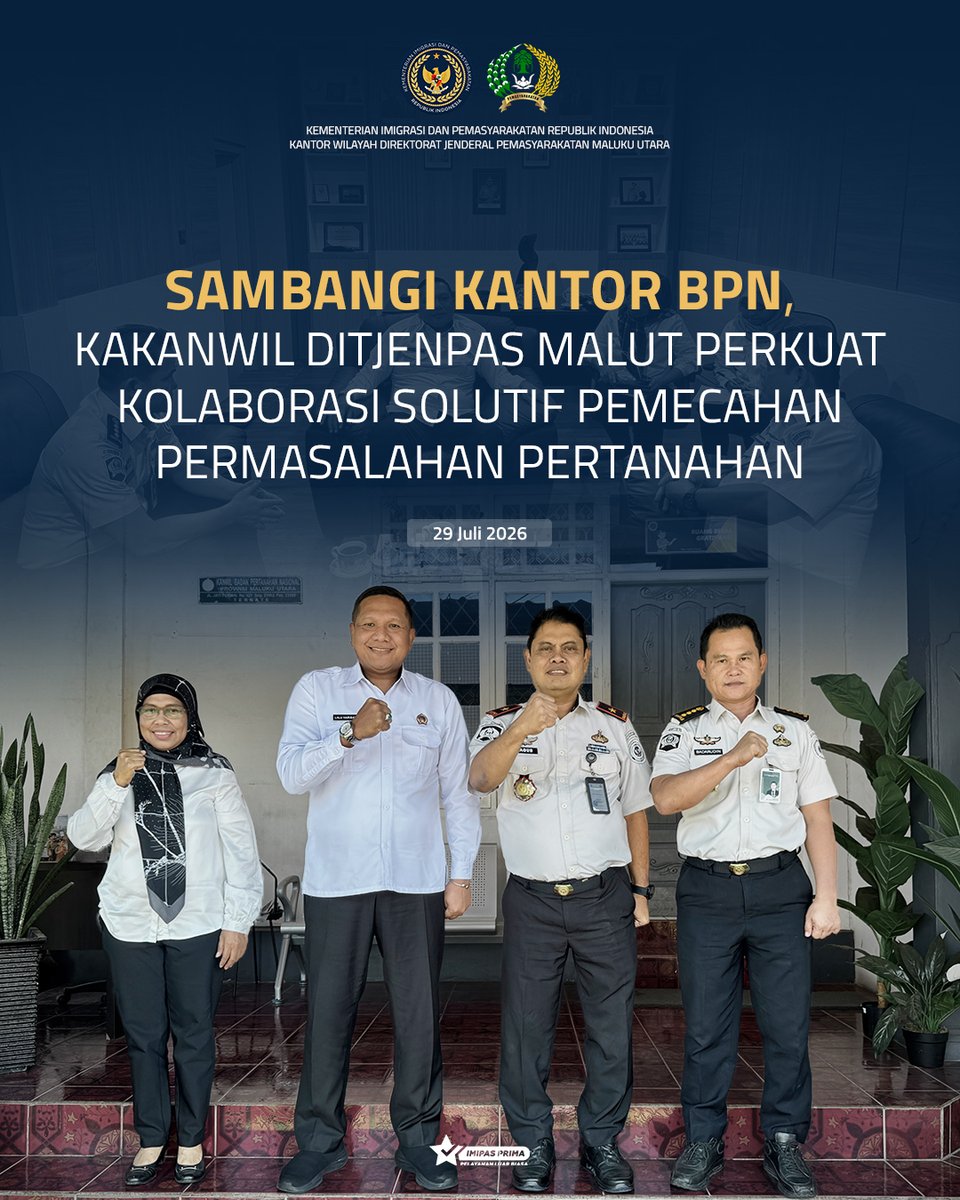 ditjenpasmalut's tweet photo. Kepala Kantor Wilayah Ditjenpas Maluku Utara, Bagus Kurniawan, melaksanakan audiensi dan silaturahmi dengan Kepala Kanwil BPN Maluku Utara, Lalu Harisandi, Rabu (29/07).

Berita selengkapnya : https://t.co/B1T330AwYy https://t.co/oVE3RjdpBN