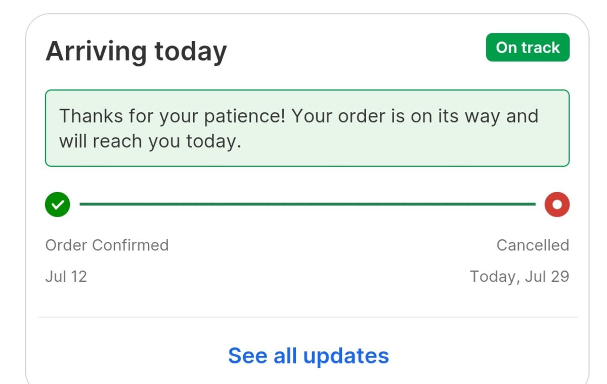 abdullahatif07's tweet photo. Cancelled the order 

The orders delayed for almost 10 days 

And what's most frustrating thing is it always showing like it will be delivered tomorrow and so on

Now I am not going to shop from Flipkart until the product is only available on Flipkart!

Very bad customer support 

Flipkart Chatbot is so frustrating 😡 

They can't even deliver a product!

I have wasted my time in this order which isn't going to come

If someone reading this post do consider some other e commerce to purchase order

And I am not the only one who is suffering from this

Saara mood kharab kr diya 😤

@Flipkart @flipkartsupport