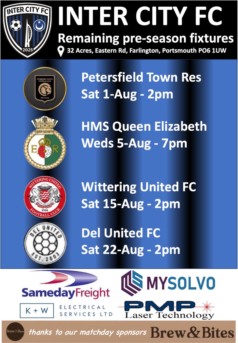 Inter_City_FC's tweet photo. As we approach August here is a rundown of our remaining pre-season fixtures at 32 Acres…. https://t.co/t27Kp5itQd