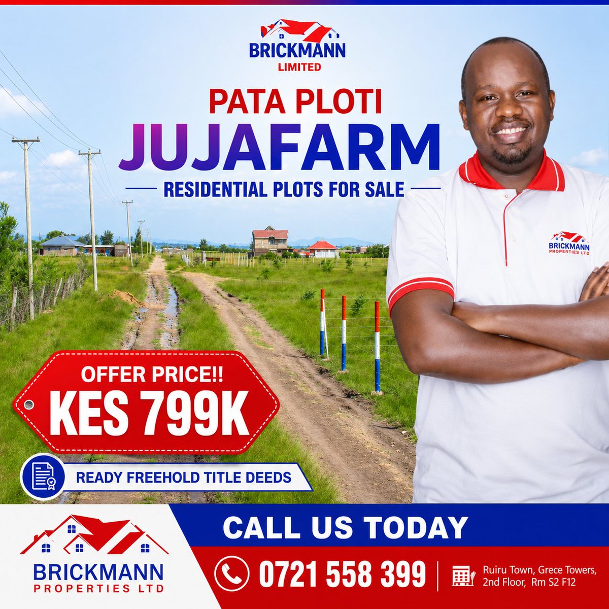Harrywazza's tweet photo. Why invest in Jujafarm-Athi? 

✅ Fastest developing area within Nairobi metropolitan area 
✅ Ideal for residential living with all amenities like water and electricity on site
✅ Accessible roads, tarmac roads almost getting completed

With only Ksh 799,000

📞  0721 558399 https://t.co/mE1W8doMPd