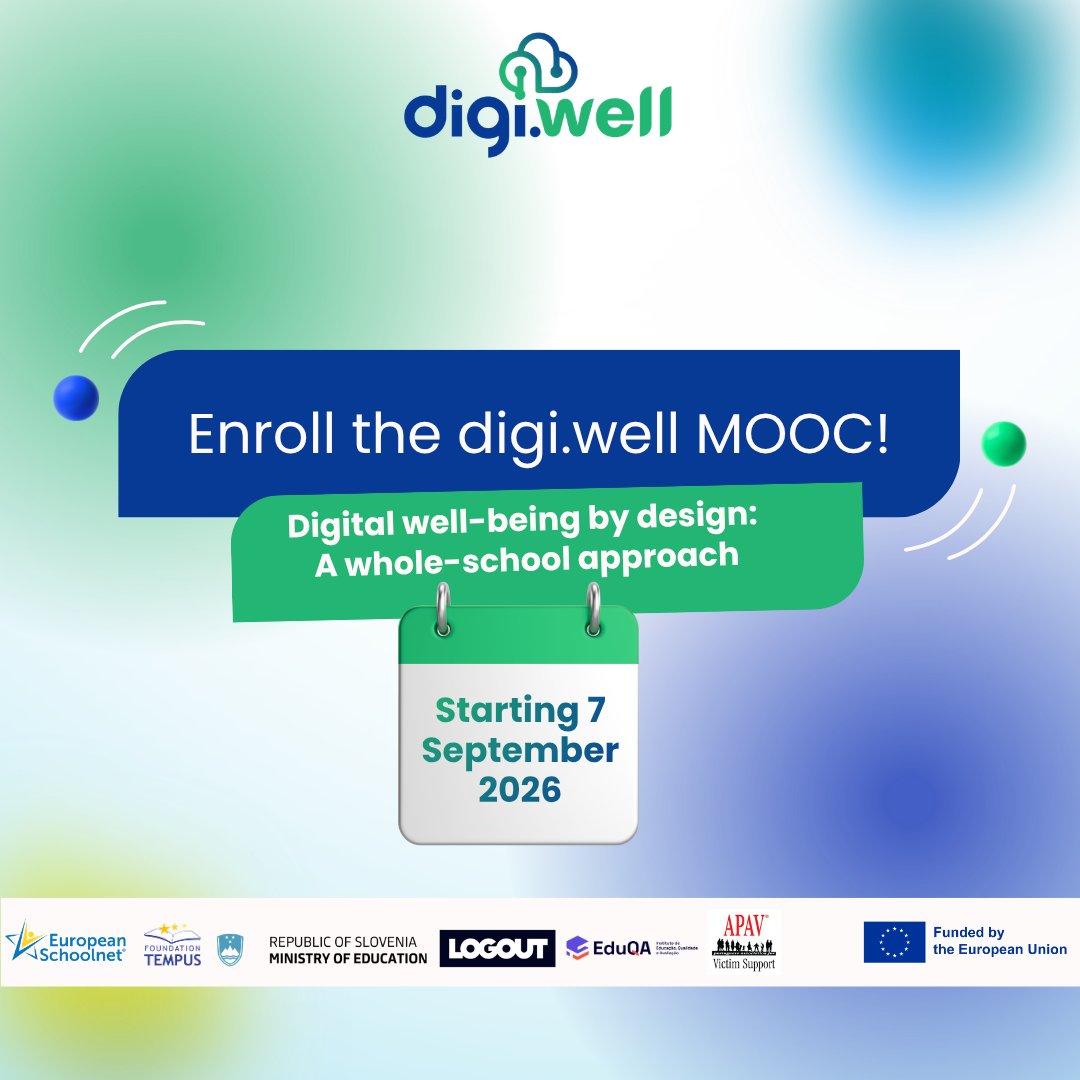 eu_schoolnet's tweet photo. Technology can support learning, creativity and connection but only when used in healthy ways.

The #digiwellMOOC helps schools turn #digitalwellbeing into everyday practice through tools, reflection and action planning.

Sign up now! 👉 https://t.co/4Lr4oBmbsu https://t.co/kzBCXerk2t