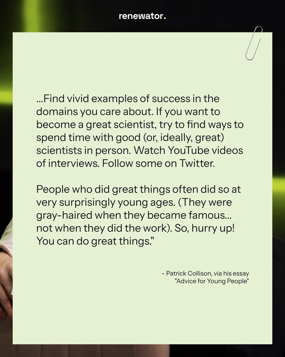ReNewatorcom's tweet photo. #PatrickCollison #Stripe #Entrepreneurship #Innovation #FutureOfWork 

This advice from Patrick Collison, co-founder of Stripe, has resonated with thousands of young builders, entrepreneurs, and creators around the world.

His message is simple: stay curious, and keep building. https://t.co/bEA9bGkMIK