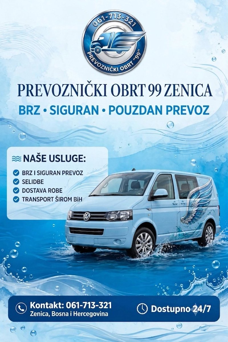Prevoznik_99's tweet photo. 🚚 PREVOZNIČKI OBRT "99" ZENICA

Treba ti brz i siguran prevoz? Mi smo tu!
✅ Selidbe (stan, kuća, firma)
✅ Dostava robe i namještaja
✅ Transport širom BiH - svaki dan na terenu!

📞 Pozovi odmah: 061-713-321
💰 Povoljno, brzo, pouzdano - 100% zadovoljnih mušterija! https://t.co/ejVVtgS0gg