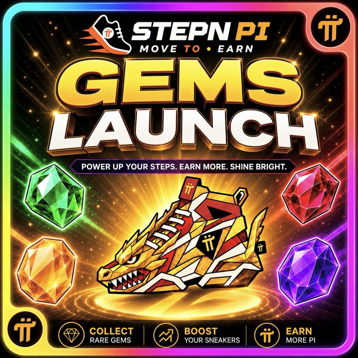 STEPN_PI's tweet photo. 💎 @STEPN_PI GEMS ARE NOW LIVE! 👟
👉Join App: https://t.co/1GfI7iGj3F

Power up your NFT Sneakers with the brand-new Gem Upgrade system

Collect and equip powerful Gems:
🟢 Emerald
🔴 Ruby
🟡 Topaz
🟣 Amethyst

Each Gem enhances your sneaker’s performance, helping you move farther, earn more, and unlock greater rewards in the STEPN PI ecosystem

✨ Collect Gems. Upgrade Your Sneakers. Earn More PI.

#STEPNPI #MoveToEarn #PiNetwork #NFT #GameFi #Web3 #SPI #GEMS