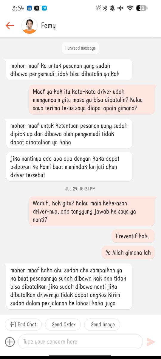 purplerillianaa's tweet photo. Hallo @ShopeeID @shopeefood_id. Ini serius driver ada indikasi pengancaman begini pesanan gak boleh cancel? 

Kronologi: driver salah titik, ditunjukin SS maps, dijelasin rute malah bilang order Gojek aja. Padahal ratusan kali order sebelumnya ga ada masalah kaya gini. https://t.co/vtXDENLMpK