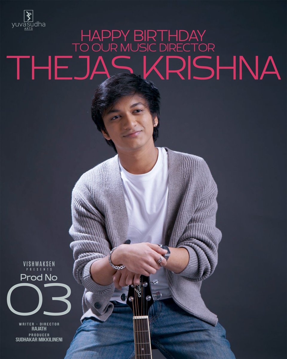 YuvasudhaArts's tweet photo. Happy Birthday to our music director #ThejasKrishna ❤‍🔥

Delighted to launch you with our film. Can't wait for the audience to experience the magic you have created with your music 🎼❤️

- Team Production No. 3

@VishwakSenActor @RajathDir #SudhakarMikkilineni https://t.co/HbvxrOx0uq