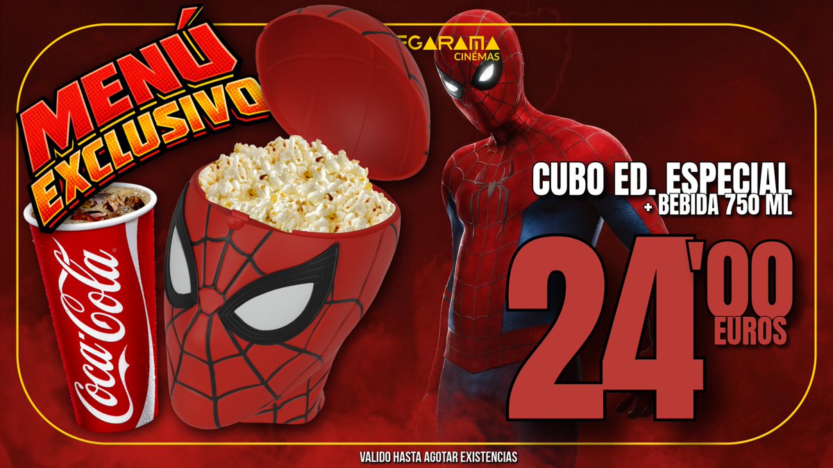 CINESALAMANCA's tweet photo. Miercoles en @cinesalamanca #diadelespectador por sólo 4,50 € cada entrada podréis disfrutar del estreno #SpiderManBrandNewDay ,para los muy #fans e incondicionales os hemos traído los #cubos del #menúexclusivo #SpiderManBrandNewDay  en varios modelos. https://t.co/WHS8fN6T28