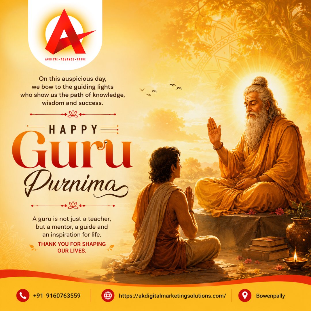 AK_DigitalMark's tweet photo. #GuruPurnima #HappyGuruPurnima #GuruPurnima2026 #GuruBrahma #GuidingLight #WisdomAndKnowledge #Gratitude #Mentorship #Inspiration #TeacherAndGuide #ThankYouGuru #SpiritualGrowth #IndianCulture #AKDigitalMarketing #ArunKeshaboina #Somajiguda #HyderabadBusiness #Solopreneur https://t.co/yk30vNXbgo
