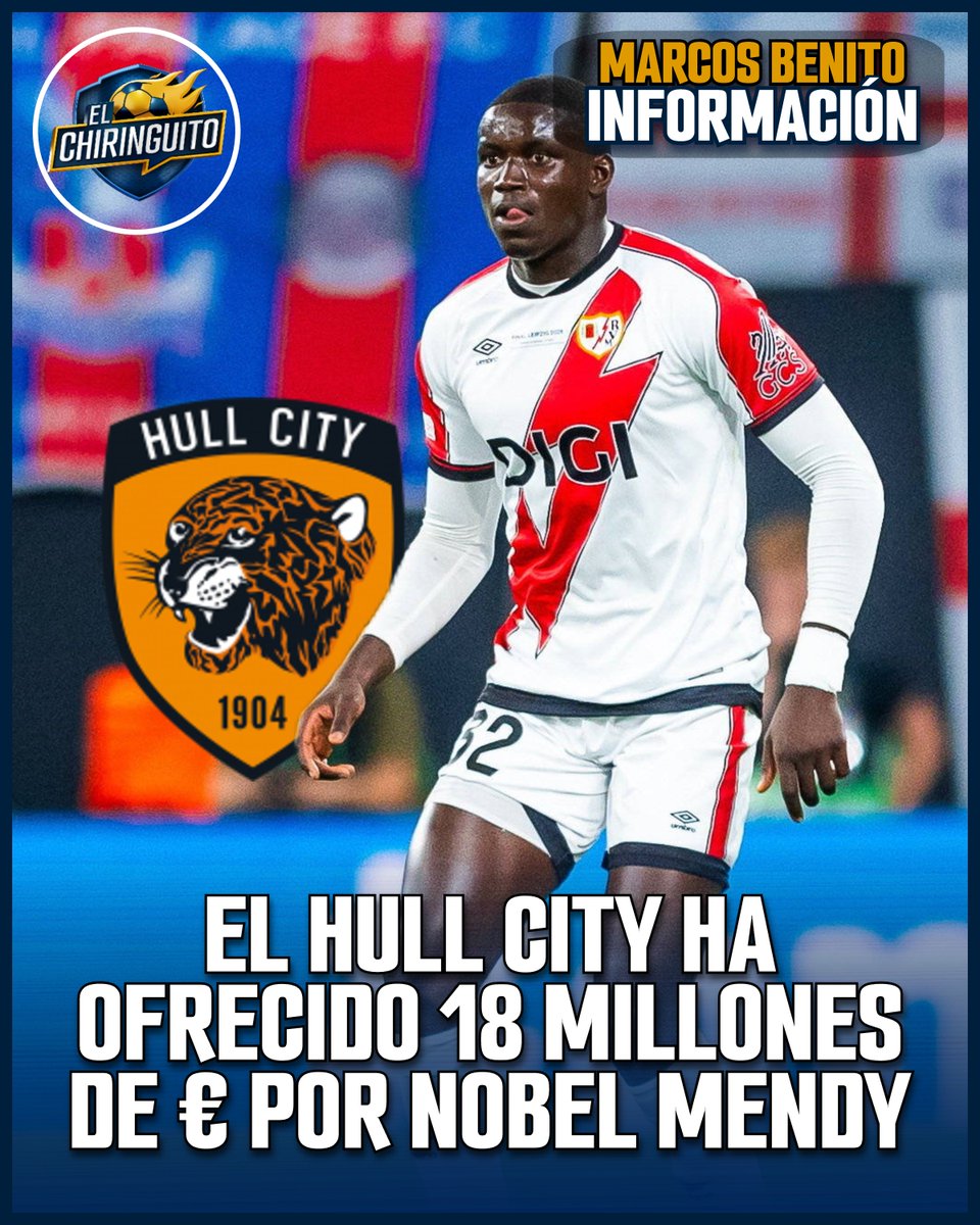 elchiringuitotv's tweet photo. 💰 El Hull City ha ofrecido 18 millones de € por Nobel Mendy.

👉 El Rayo Vallecano le fichó este verano por 3 millones de € y el Real Betis tiene un 20% de una futura venta.

ℹ️ @marcosbenito9 https://t.co/ShhW4hD6nv