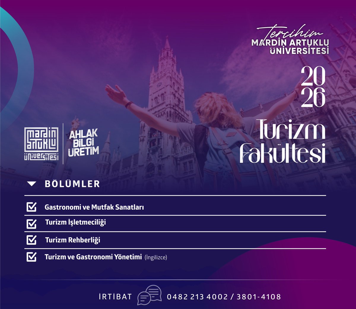 mardinartuklu's tweet photo. 🔻 Turizm Fakültesi

Turizmi yalnızca bir sektör değil, kültürel mirası geleceğe taşıyan stratejik bir alan olarak ele alan Turizm Fakültemiz; güçlü akademik kadrosu, uygulamalı eğitim anlayışı ve sektör iş birlikleriyle öğrencilerini ulusal ve uluslararası kariyere hazırlamaktadır. Tüm bölümleri akredite edilen Türkiye'deki iki Turizm Fakültesinden biri olan fakültemiz, İngilizce eğitimde pilot fakülteler arasında yer almakta; ScholarGPS verilerine göre turizm alanındaki akademik üretimde Türkiye'de 1., dünyada ise 39. sırada bulunmaktadır.

Bölümlerimiz ⬇️
• Gastronomi ve Mutfak Sanatları • Turizm İşletmeciliği • Turizm Rehberliği • Turizm ve Gastronomi Yönetimi

Fakültemizde 7+1 uygulamalı eğitim modeli, TURAK akreditasyonu, Erasmus+ değişim imkânları, çift anadal ve yandal olanakları ile öğrenciler teoriyi uygulamayla buluşturarak sektöre güçlü bir başlangıç yapma fırsatı elde etmektedir.

Turizm Fakültesi Tanıtım Bağlantıları
🎓 Akademi Gözünden - Video
🔗 https://t.co/29NszJ6WoC
🎥 Öğrencilerimizin Deneyimi - Video
🔗 https://t.co/K2l3i6kPN7
📘 Fakülte Tanıtım Kitapçığı
🔗 https://t.co/OkkMhHNGs8
🎬 Üniversitemiz Tanıtım Filmi
🔗 https://t.co/KTDMMAsXLA

@erolozvar
@ibrahimozcosar
@MauTurizm

#ArtukluTurizm #TurizmdeArtuklu #MardinTurizm