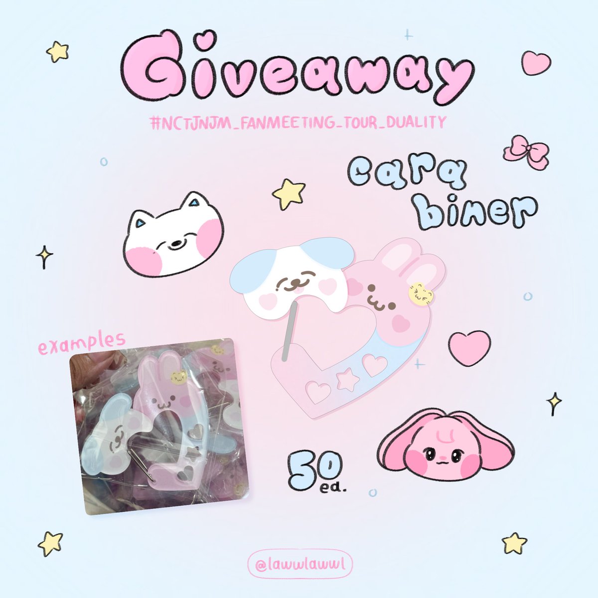 lawwlawwl's tweet photo. pls kindly rt 🐈💘
giveaway for  jnjm fanmeeting🐶🐰💭

carabiner 50 ea 

📅: 8-9.8.69
⏰ : tba
📍 : impact arena

ᡣ𐭩•｡ꪆৎ rt + (steam or vote bothside 3day ++) +show this tweet kub 🩷🩵

#NCTJNJM_FANMEETING_TOUR_in_BKK
#NCTJNJM_FANMEETING_TOUR_DUALITY https://t.co/5rFO3qmwFU