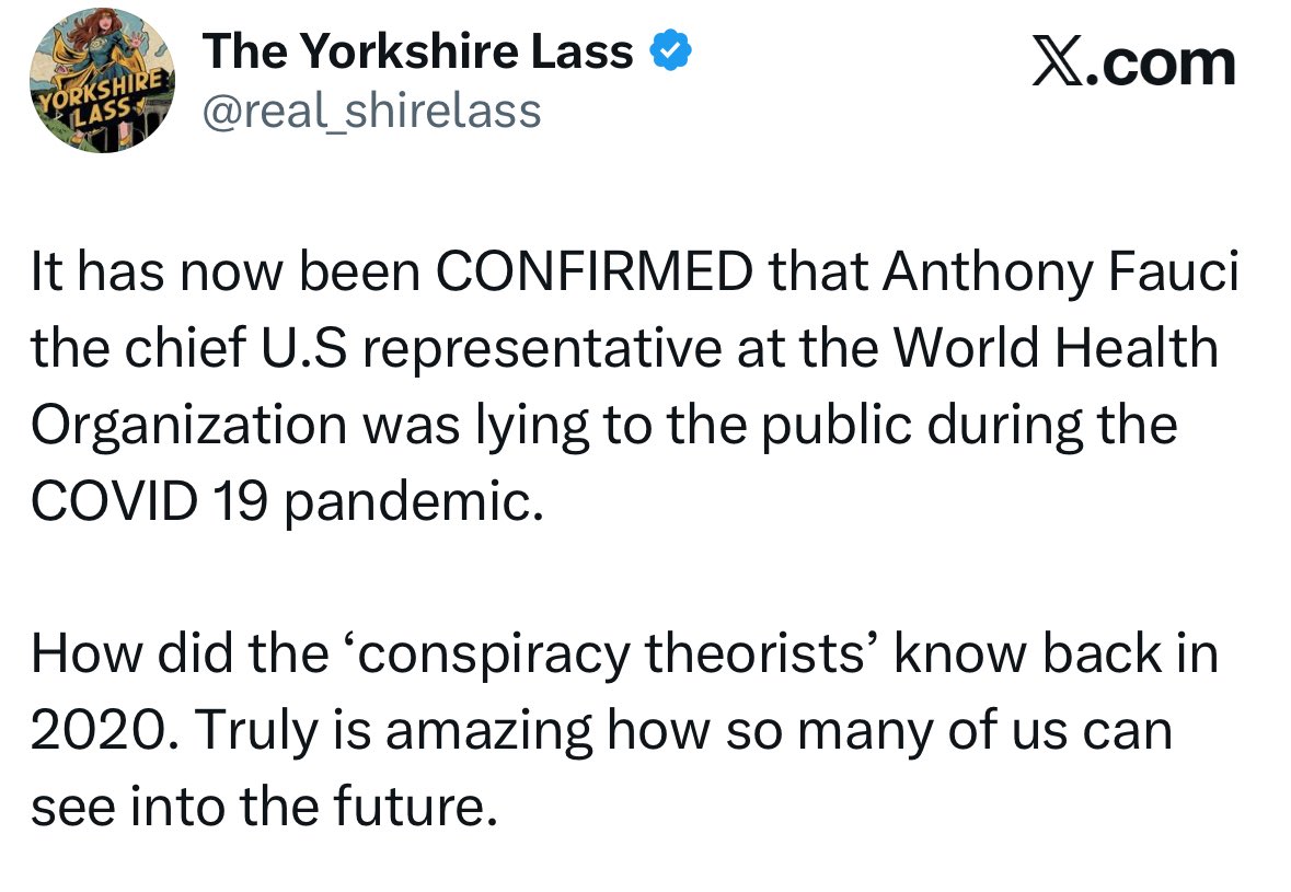 AJRoberts67's tweet photo. How do you get the world to fully accept that CONvid was a massive hoax amongst many other hoaxes?

You disclose all the other corruption and deceit and illusions the world has been under for centuries, so the people feel it and accept it. 

The same people who followed the media and medical narrative in many cases need to accept it from the source it came. Not from those who saw through it from day one. 

The people must be SHOWN the truth.

@real_shirelass