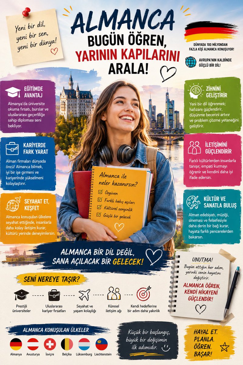 Sila224322Sila's tweet photo. #AlmancaYenidenLisede
@Yusuf__Tekin 
Sayın Bakanım
🇩🇪 Almanca geleceğe yapılan yatırımdır.

Öğrencilerimizin yabancı dil becerisi tek bir dille sınırlı kalmamalıdır. Almanca; bilim, teknoloji, akademi, meslek eğitimi ve uluslararası iş birliği açısından büyük fırsatlar sunar. https://t.co/MTusadpIyz