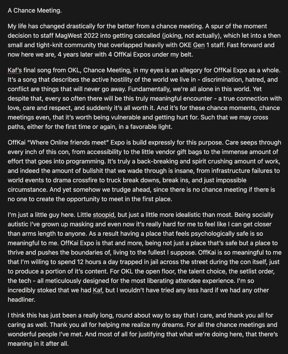 SACCFFT's tweet photo. My thoughts and feelings with regards to OffKai and Gen 5

Please listen to Chance Meeting while reading this I cried a lot
https://t.co/qxil66JVOD
https://t.co/A5rv1WDSJx
#OffkaiGen5 https://t.co/8tf7CWKWcv