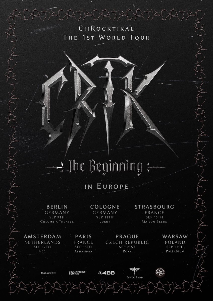 CRTK_official's tweet photo. ChRocktikal (크록티칼) The 1st World Tour [CRTK : The Beginning] in EUROPE 

Are you ready for the tour?🤘

🎟Tickets Open:
July 29, 2026, 11:00 AM (CEST)
July 29, 2026, 18:00 PM (KST)

🔗Ticketing Link:
https://t.co/u7D6C3Y7kz

#ChRocktikal #CRTK #크록티칼
#CRTK_WorldTour #CRTK_The_Beginning