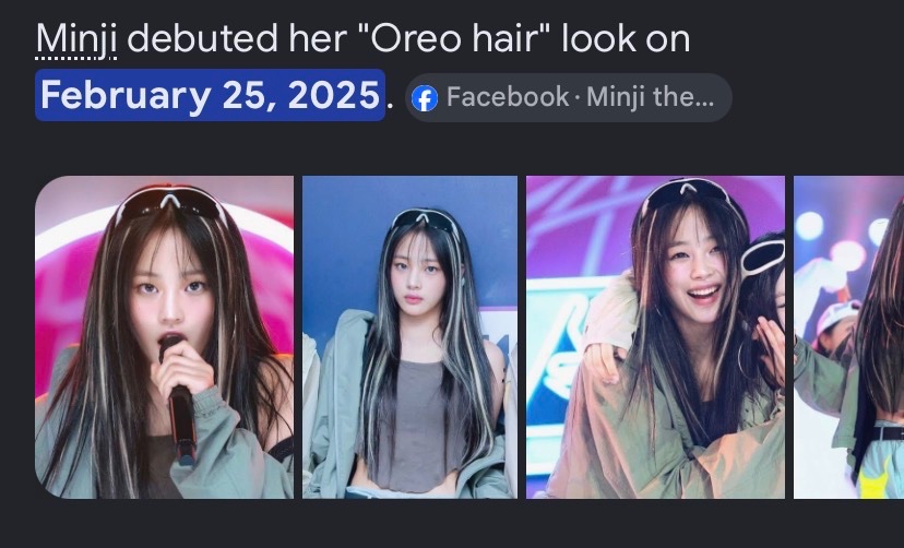 yuriiyunah's tweet photo. tokkis have seriously lost it. AI generating a photo of minji in the same shirt as yunah to paint the narrative that yunah copied her? first of all, minji has oreo hair in that photo and if she had worn that shirt in 2023 before yunah did, she wouldn’t have oreo hair https://t.co/zhTOMVAzVE
