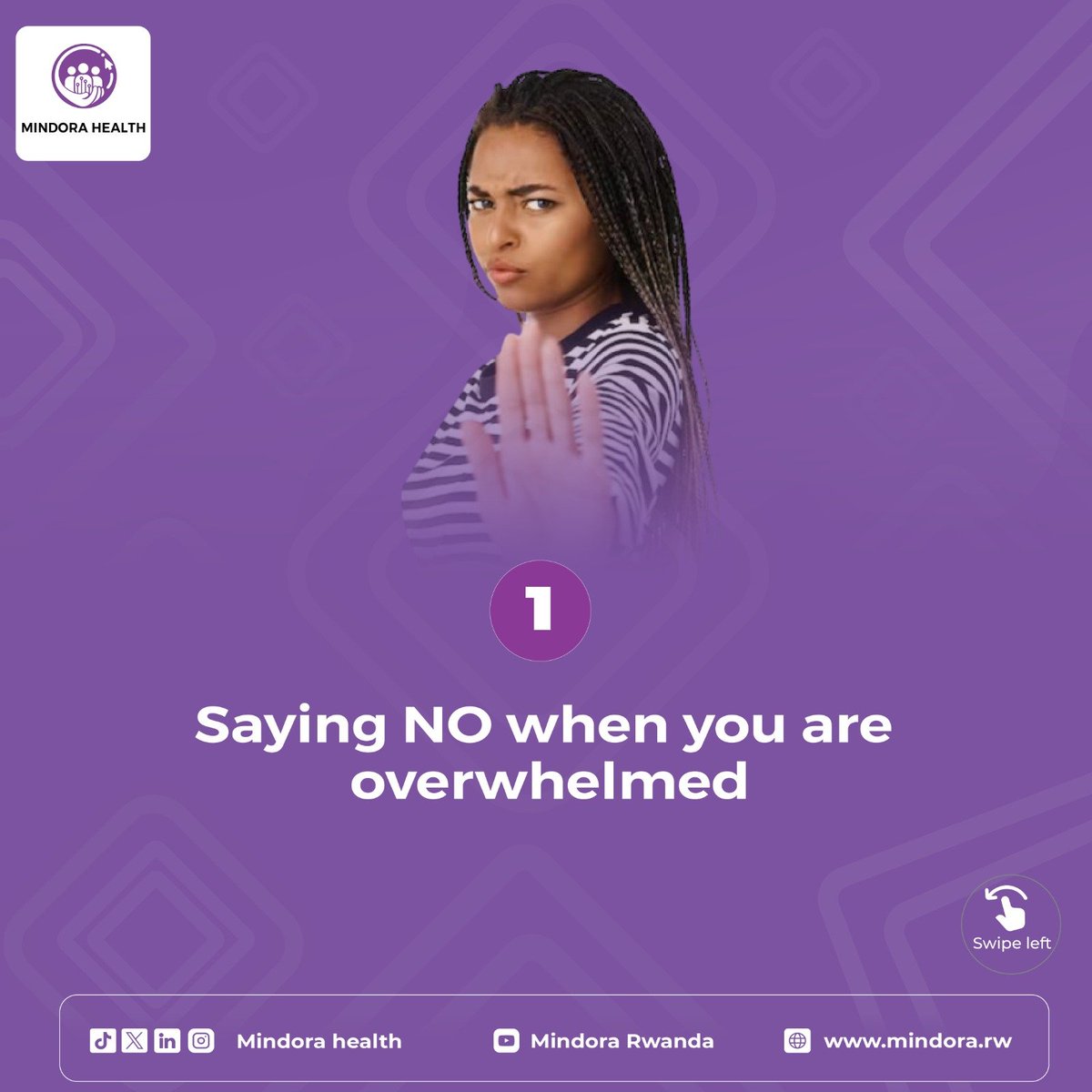 MindoraRW's tweet photo. These are NOT selfish 💜

◦ Saying NO when overwhelmed
◦ Taking time to rest
◦ Choosing your peace
◦ Asking for help

@WHO @RBCRwanda @RulindaIII @iratheo5 @UNICEF @MoHRwanda 
#MindoraHealth #SelfCare https://t.co/8SZWmq7tuQ